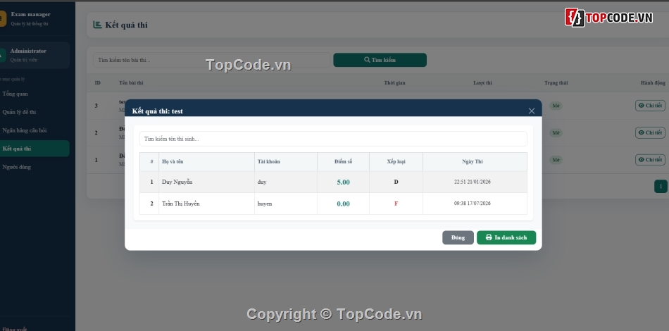 Website quản lý,trắc nghiệm trực tuyến,quản lý thi trắc nghiệm